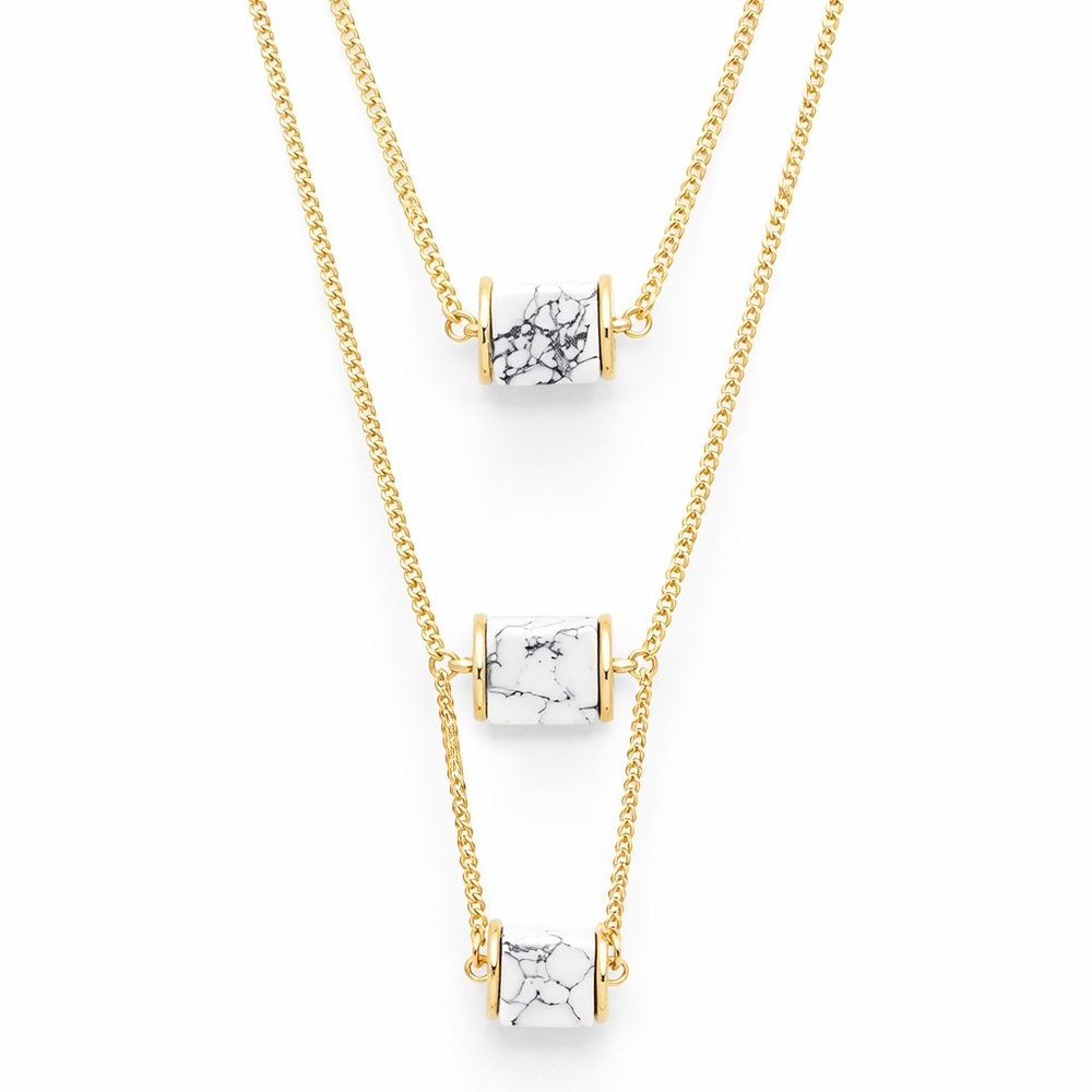 Square Granite Layered Gold Necklace - Picture 7 of 7